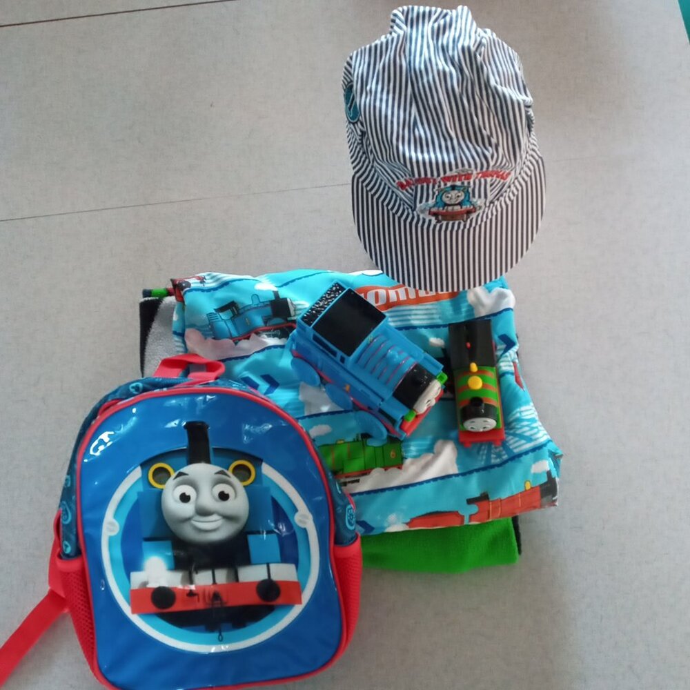 Thomas the Tank engine bundle: sheets, hat, cars, knapsack, throw